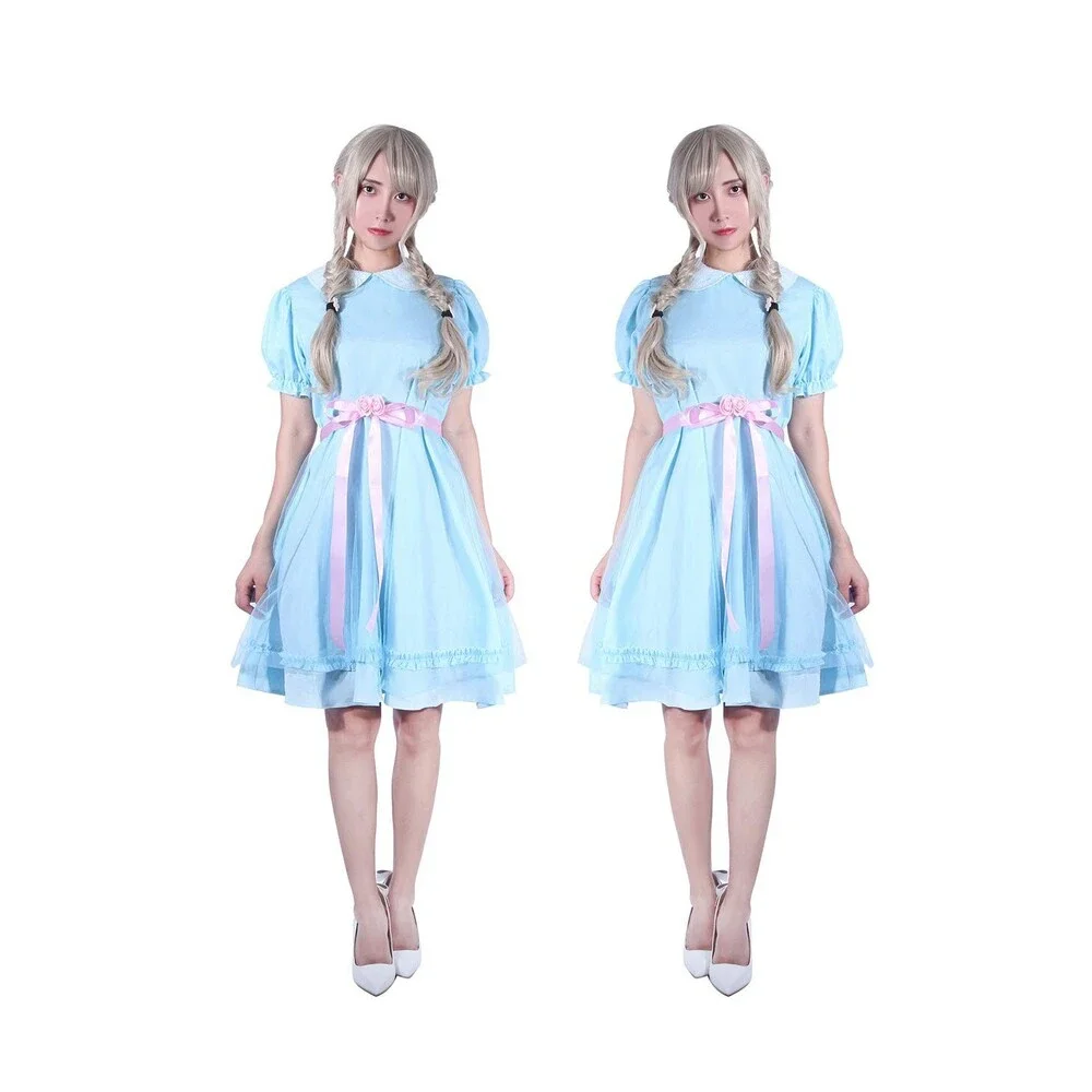 CR ROLECOS Womens Twins Costume Blue Creepy Sister Scary Doll Dress Halloween